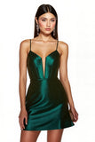 Robe courte de bal en satin corset vert foncé