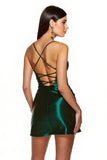 Robe courte de bal en satin corset vert foncé
