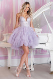 Robe courte de bal à volants en tulle lilas scintillant