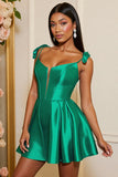 Corset en satin vert foncé Une robe courte de retour à la maison avec des nœuds