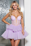 Robe courte de bal à volants avec corset en organza lilas