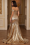 Robe longue de bal métallisée Golden A Line avec fente