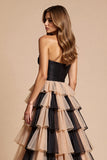 Robe longue de bal en tulle noir et rose avec fente