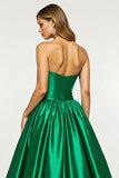 Robe de bal en satin A Line vert foncé avec fente
