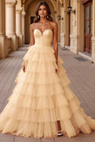 Blush A Line Tulle Robe de Bal à Volants