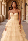 Blush A Line Tulle Robe de Bal à Volants