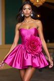 Fuchsia Bustier Une Robe De Retrouvailles Trapèze Avec Fleurs 3D