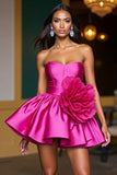 Fuchsia Bustier Une Robe De Retrouvailles Trapèze Avec Fleurs 3D