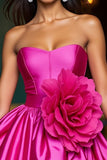 Fuchsia Bustier Une Robe De Retrouvailles Trapèze Avec Fleurs 3D