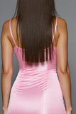 Robe moulante de bal en satin rose avec des fleurs 3D