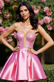 Corset rose satin bustier une robe de retour à la ligne