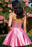 Corset rose satin bustier une robe de retour à la ligne