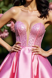 Corset rose satin bustier une robe de retour à la ligne