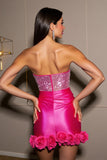 Robe moulante moulante en satin fuchsia scintillant avec fleurs 3D
