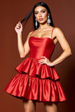 Bretelles spaghetti rouges à plusieurs niveaux Satin Une ligne Homecoming Dress