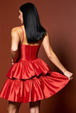 Bretelles spaghetti rouges à plusieurs niveaux Satin Une ligne Homecoming Dress