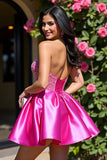 Robe bustier fuchsia en satin une ligne de retour