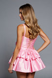 Satin rose à plusieurs niveaux Une robe de bal avec des fleurs 3D
