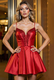 Spaghetti rouge bretelles satin une ligne robe de bal avec perles