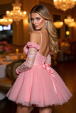 Corset rose à épaules dénudées Une robe de retour à la maison en ligne avec appliques