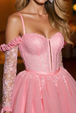 Corset rose à épaules dénudées Une robe de retour à la maison en ligne avec appliques