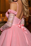 Corset rose à épaules dénudées Une robe de retour à la maison en ligne avec appliques