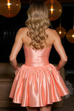 Robe bustier en satin orange une ligne Mini Homecoming