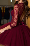 Corset bordeaux Robe courte en tulle à col illusion avec dentelle