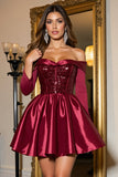 Corset en satin bordeaux scintillant perlé une robe courte de retour à la maison