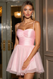 Rose A Ligne Tulle Spaghetti Bretelles Robe Courte Retour