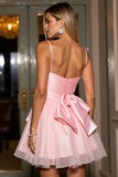 Rose A Ligne Tulle Spaghetti Bretelles Robe Courte Retour
