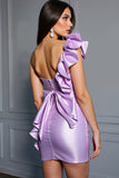Corset lilas Satin Moulant Une Épaule Robe Courte Retrouvailles Avec Volants