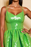 Vert scintillant A ligne paillettes à lacets dans le dos Robe courte de retour à la maison