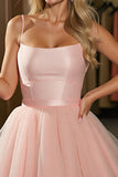Blush Une Ligne Tulle Spaghetti Bretelles Robe Courte Retrouvailles