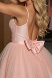 Blush Une Ligne Tulle Spaghetti Bretelles Robe Courte Retrouvailles