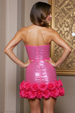 Robe courte moulante moulante à paillettes scintillante avec fleurs 3D