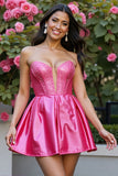 Robe bustier perlée corset fuchsia