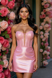 Robe moulante de retour à la maison corset sans bretelles rose scintillante