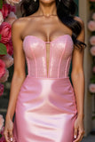 Robe moulante de retour à la maison corset sans bretelles rose scintillante