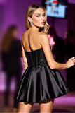 Robe de cocktail noire à paillettes corset sans bretelles