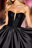Robe de cocktail noire à paillettes corset sans bretelles