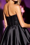 Robe de cocktail noire à paillettes corset sans bretelles