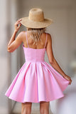 Rose Une ligne satin spaghetti bretelles robe courte de bal