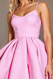 Rose Une ligne satin spaghetti bretelles robe courte de bal