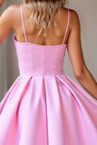 Rose Une ligne satin spaghetti bretelles robe courte de bal