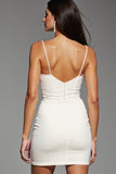 Robe courte de bal en satin à bretelles spaghetti ivoire