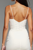 Robe courte de bal en satin à bretelles spaghetti ivoire