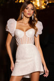 Robe courte de bal corset ivoire avec volants