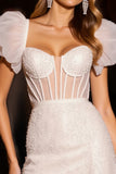 Robe courte de bal corset ivoire avec volants