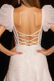 Robe courte de bal corset ivoire avec volants